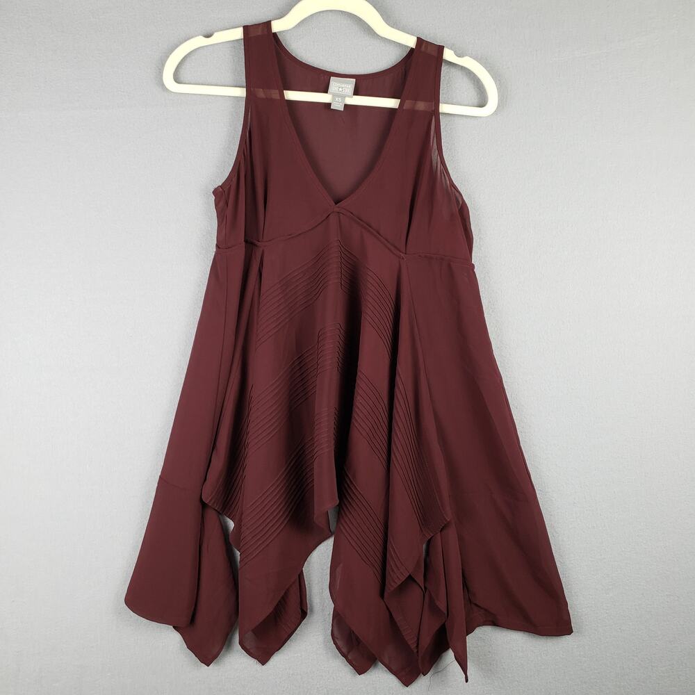 Lagenlook Asymmetrical Sheer Tunic Top Maroon Boho Flowy‎ Romantic Women's XS